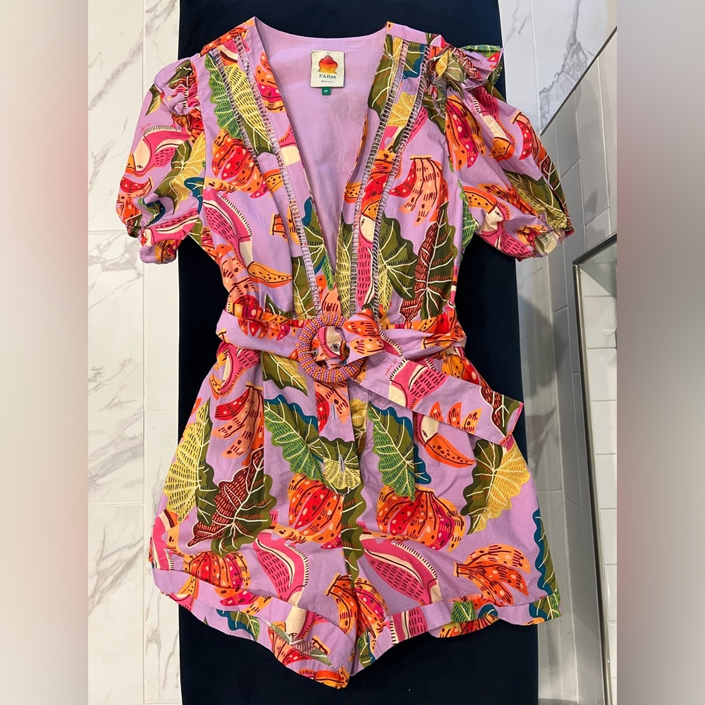 Farm Rio Colorful Leaf Print Romper